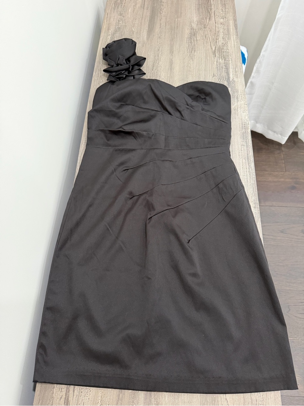 Mystic Black One-Shoulder Cocktail Dress with Rosette Strap
